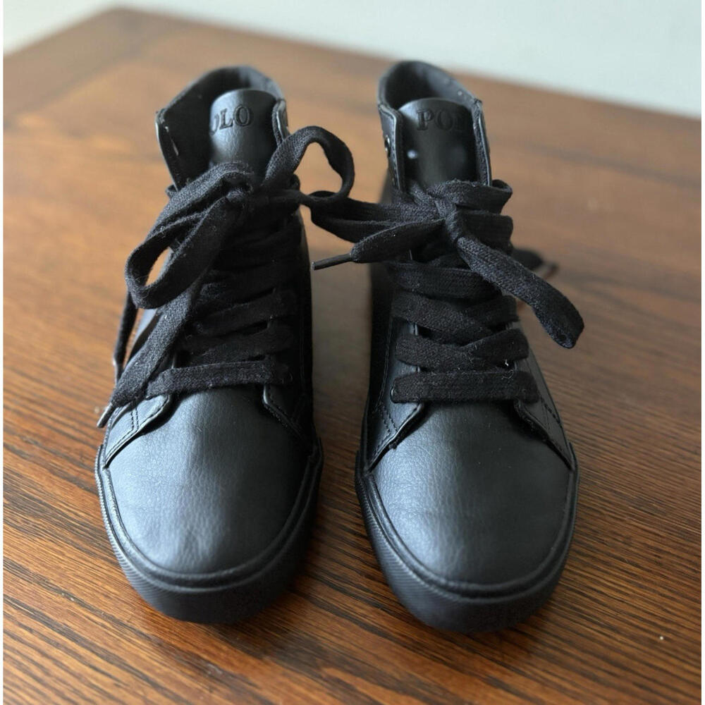 Polo Ralph Lauren Shoes Men's Size 3.5 Black High Top Lace Up Sneakers MINT